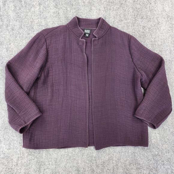 Eileen Fisher Jacket Womens Small Purple Textured Silk Rayon Blend Open Front - Picture 1 of 16